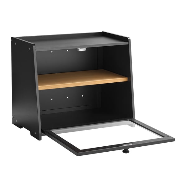 Double Layer Bamboo Bread Box, Large Capacity Farmhouse Kitchen Storage with Acrylic Wavy Door, Black