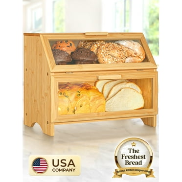Double Layer Bamboo Bread Box, Large Storage Box for Bakery Products, Food Bin for Kitchen Countertop by Golden Nature