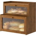 thumbnail image 1 of Double Layer Bamboo Bread Box for Kitchen Counter,Bread Holder,Countertop Bread Storage with Window (Brown), 1 of 14