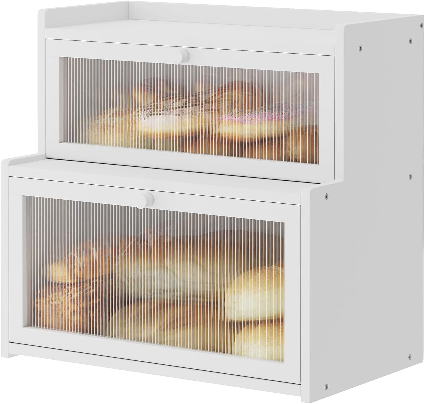 Double Layer Bamboo Bread Box for Kitchen Counter,Bread Holder ...
