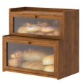 Store Countertop Window Double Layer Bamboo Bread Box for Kitchen Counter,Bread Holder ...