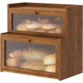 thumbnail image 1 of Double Layer Bamboo Bread Box for Kitchen Counter,Bread Holder,Countertop Bread Storage with Window (Brown), 1 of 14