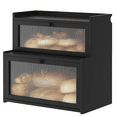 thumbnail image 1 of Double Layer Bamboo Bread Box for Kitchen Counter, Countertop Bread Storage Container, Bread Container Bread Storage with Window Bread Holder (Black), 1 of 5