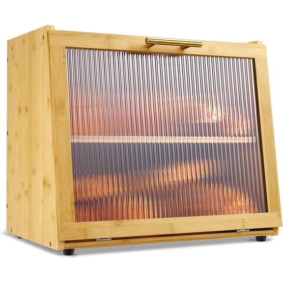Double Layer Bamboo Bread Box for Kitchen Countertop, Bread Storage Container, Bread Box with Window, Large Capacity