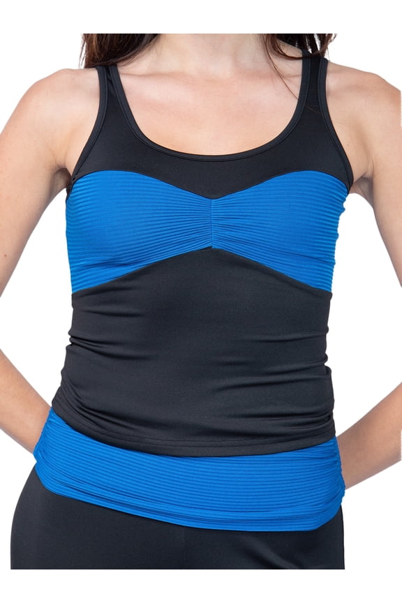 Women's Contrast Panel Bandeau Fitted Stretchy Tank Top Black and Blue XL