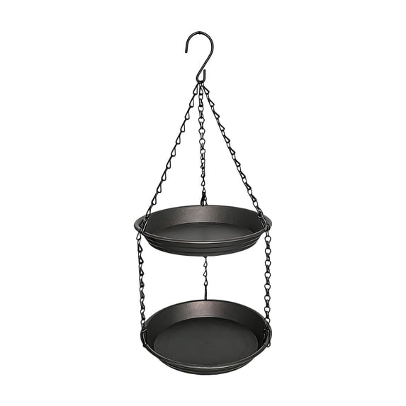 Double Layer Bird Feeder Hanging Outdoor Wild Bird Seed and Water Station for Backyard Garden Porch Decor Gray