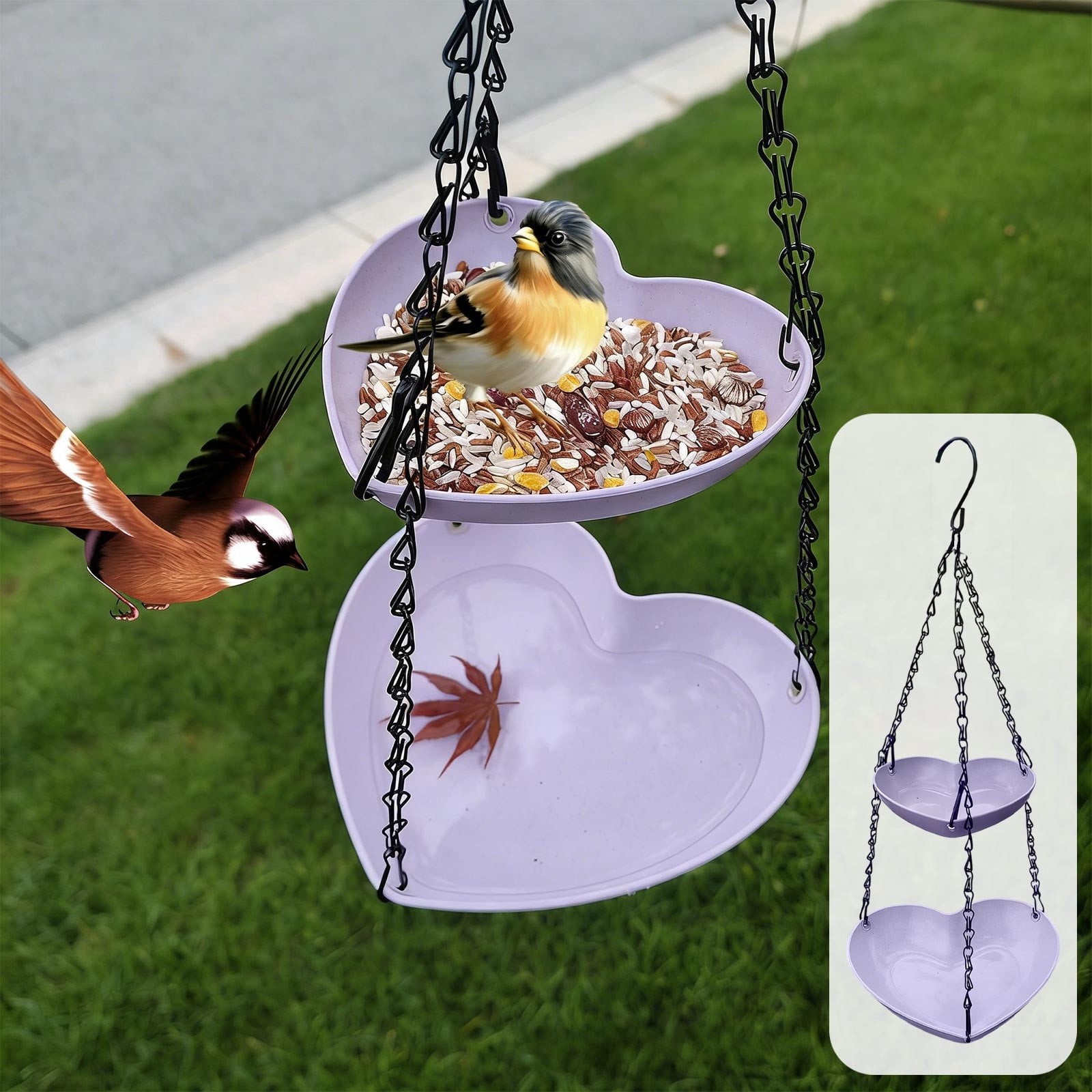 Double Layer Bird Feeder Outdoor Hanging with 50cm Chain for Garden ...
