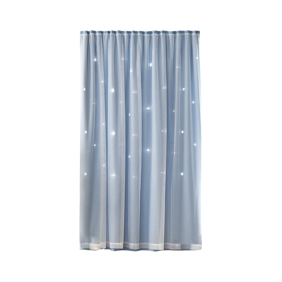Double Layer Blackout Curtains, No Drilling Starry Sky Pattern Sheer and Blackout Thermal Insulated Window Curtains for Bedroom Living Room, 1 Panel