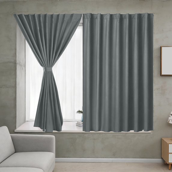 Double Layer Blackout Curtains Thermal Insulated Room Darkening Drapes No Drill Rental Friendly Window Coverings Bedroom Bay Window Living Room
