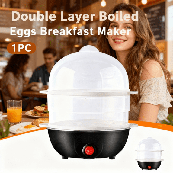Double Layer Boiled Eggs Breakfast Maker, Electric Hard Boiled Egg Cooker with 14-Cup Capacity, Stainless Steel Construction for Easy Cleaning & Durability