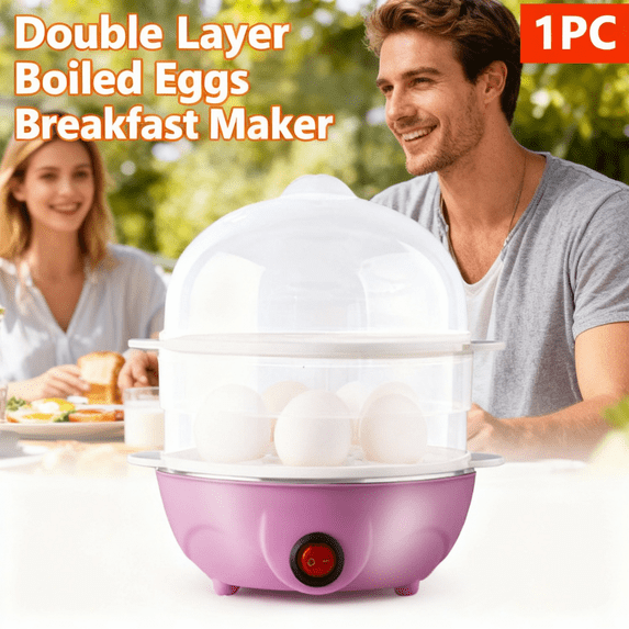 Double Layer Boiled Eggs Breakfast Maker, High-Efficiency Automatic Egg Cooker,14 Soft Boiled Eggs, Premium Stainless Steel Double Decker Design, Quick Cooking,Compact Kitchen Essential