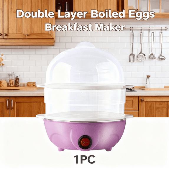 Double Layer Boiled Eggs Breakfast Maker, Smart Electric Egg Cooker with Large Capacity for 14 Eggs,for Hard Boiled Eggs & More, Stainless Steel Tray,Ideal for Family Breakfast,Healthy Eating