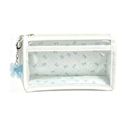 Double Layer Bow Pencil Pouch, Aesthetic Floral Pencil Case, Large Capacity Transparent PVC Stationery Pouch For Students, Travel Cosmetic Organizer 8.66x3.94in, Blue