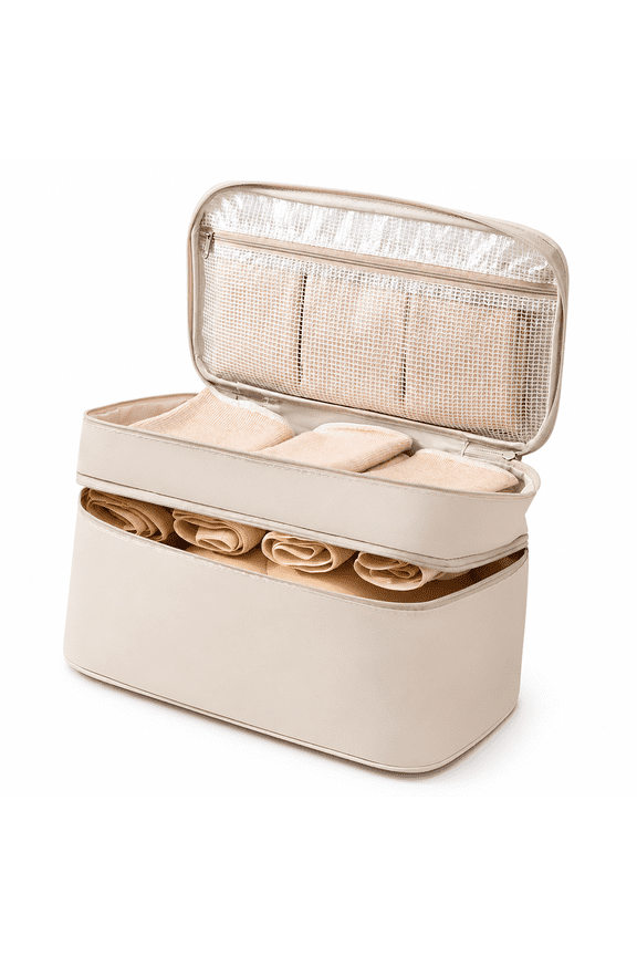 Double Layer Bra Underwear Travel Organizer Bag, Oxford Cloth Portable Lingerie Storage Case, 11.4 x 7.1 x 5.9 in Wet Dry Packing Cube with Handle for Bras, Underwear, Socks, Toiletries and Travel