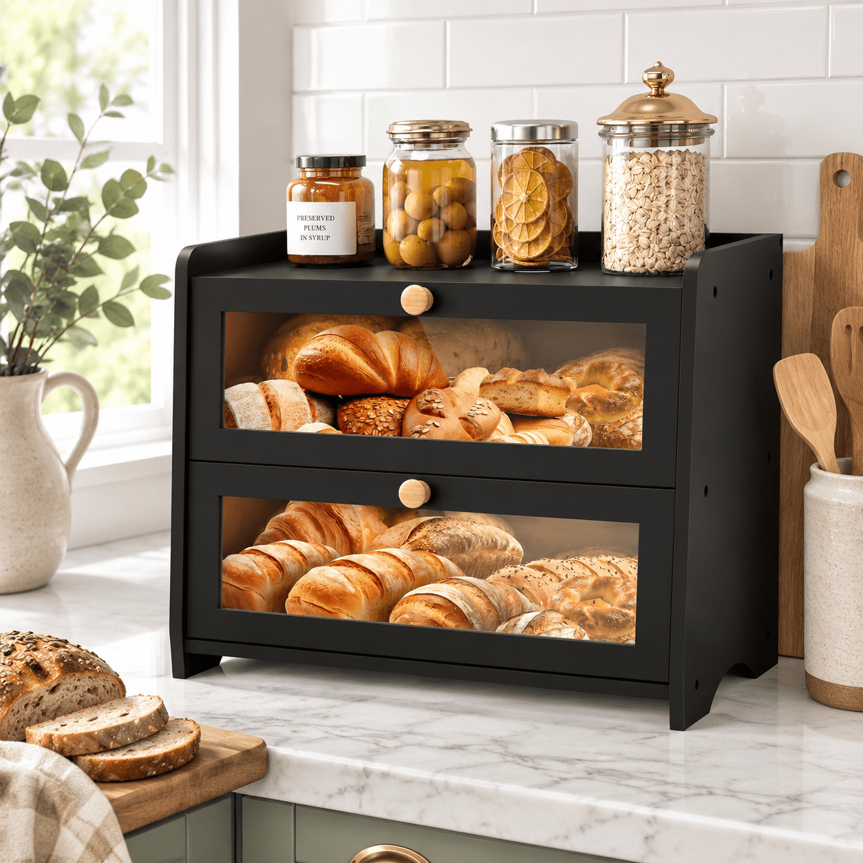 Double Layer Bread Box Container For Kitchen Countertop Homemade ...