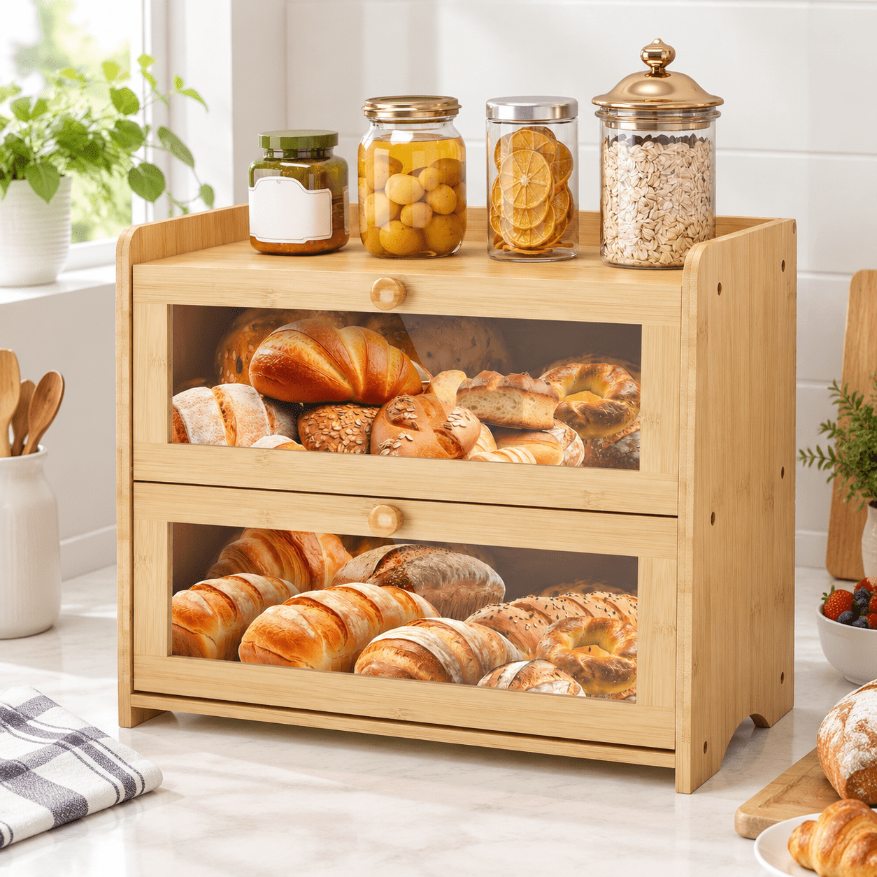 Double Layer Bread Box Container For Kitchen Countertop Homemade ...