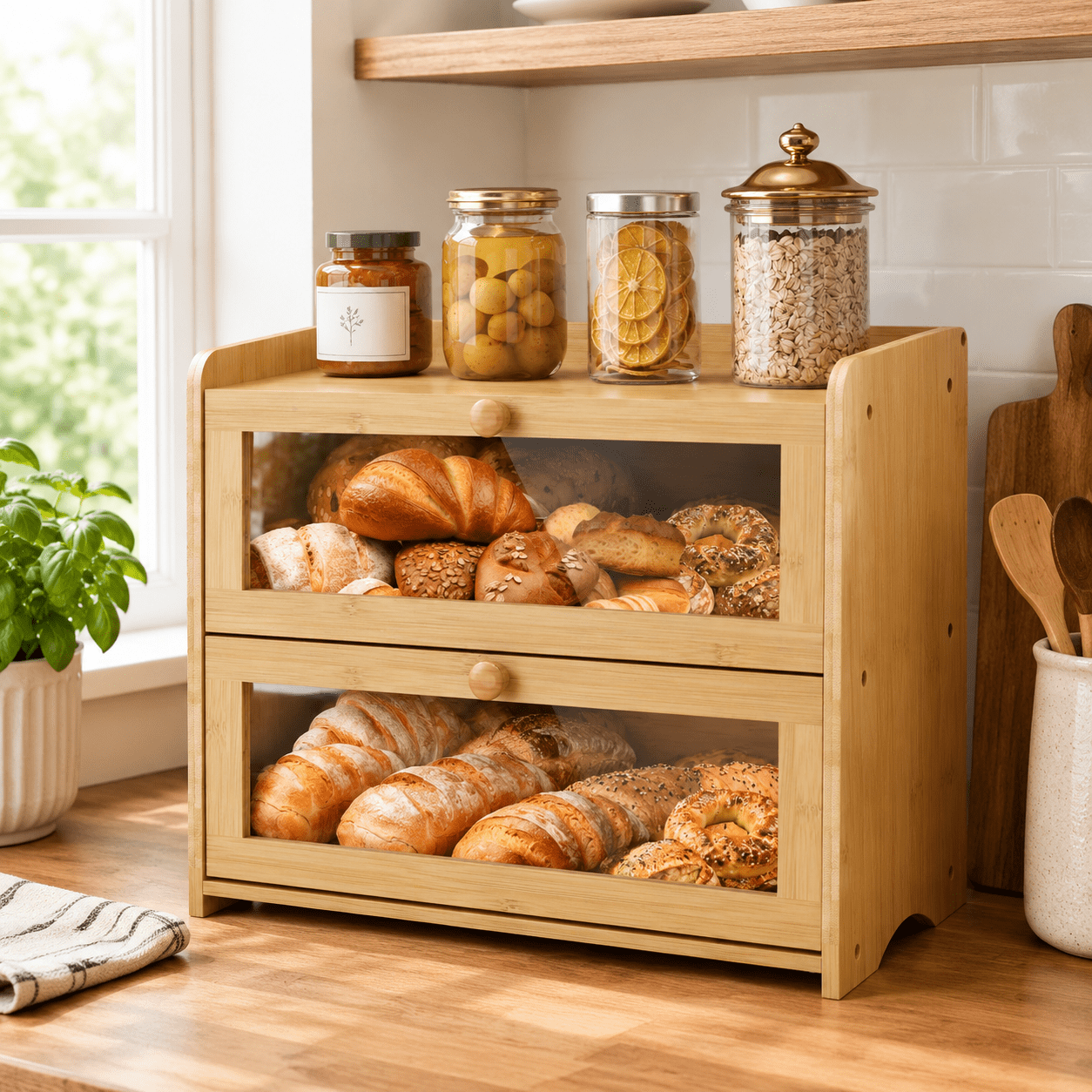 Double Layer Bread Box Container For Kitchen Countertop Homemade ...