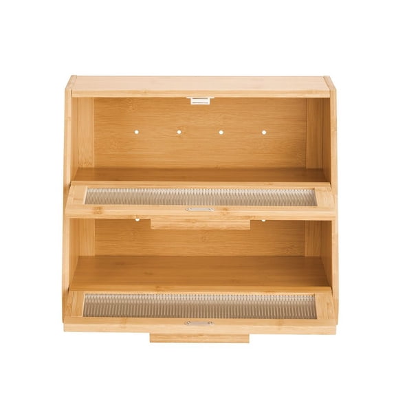 Double Layer Bread Box for Kitchen Counter, Large Capacity Bamboo Bread Storage Container, Farmhouse Wooden Breadbox for Homemade Bread, Storage Holder Bin with Acrylic Wavy Door Panel, Natural