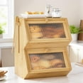 thumbnail image 1 of Double Layer Bread Box for Kitchen Countertop, Large Bamboo Bread Storage Container for Homemade Bread, Farmhouse Bread Holder for Kitchen Counter Cabinet, Pantry, Cupboard (Natural, Medium), 1 of 16
