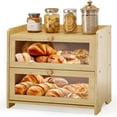 thumbnail image 1 of Double Layer Bread Box for Kitchen Countertop, Large Breadbox Bread with Windows, Wooden Farmhouse Bread Holder (Natural Bamboo), 1 of 14