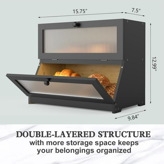 Double Layer  Bread Box with Window - Large Capacity Kitchen Storage Container for Fresh Bread
