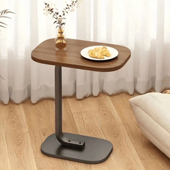 Double Layer C Shaped Side Table with Wheels, 360° Rotatable Mobile Sofa Bedside Table, Sturdy Metal Frame Space Saving Home Coffee Table