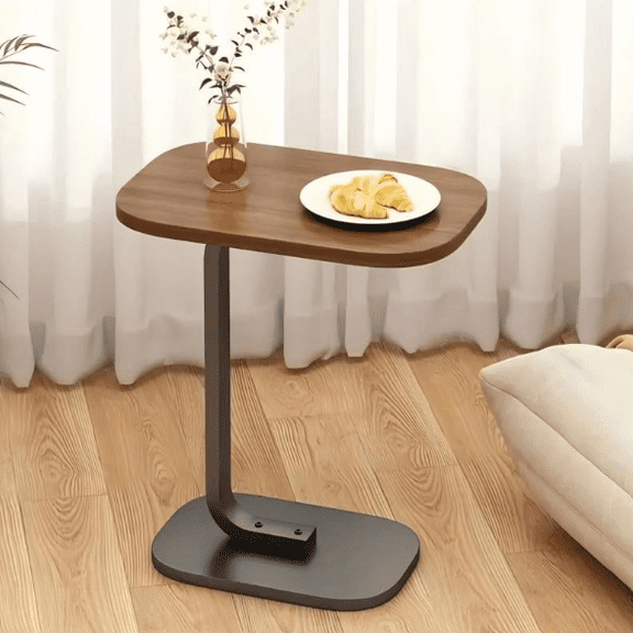 Double Layer C Shaped Side Table with Wheels, 360° Rotatable Mobile Sofa Bedside Table, Sturdy Metal Frame Space Saving Home Coffee Table