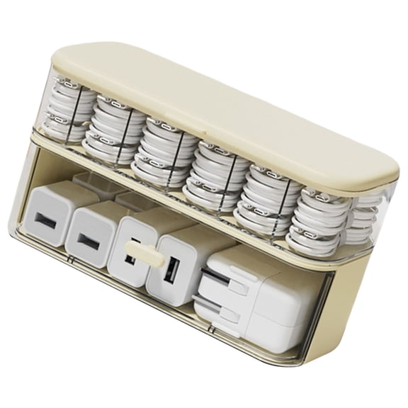 Double Layer Cable Management Box Cord and Chargers Storage Solution Office Desk Organiser with Multiple Section