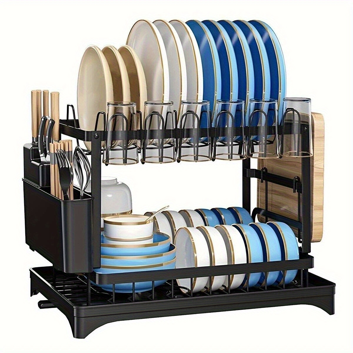 Double-Layer Carbon Steel Dish Rack - Large Capacity Drainer with ...