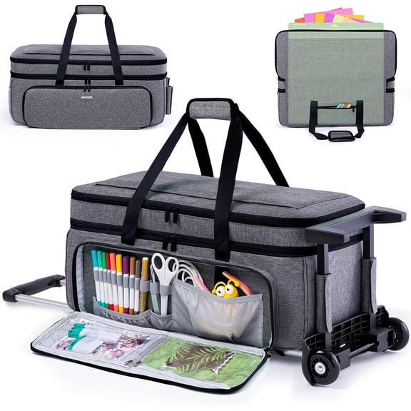 Double-Layer Carrying Case for Cricut Maker 3, Explore Air 2, Explore 3, Die Cut Machine,Carrying Bag with Cutting Mat Pocket, Storage Bag for Cricut Accessories and Suppliers.