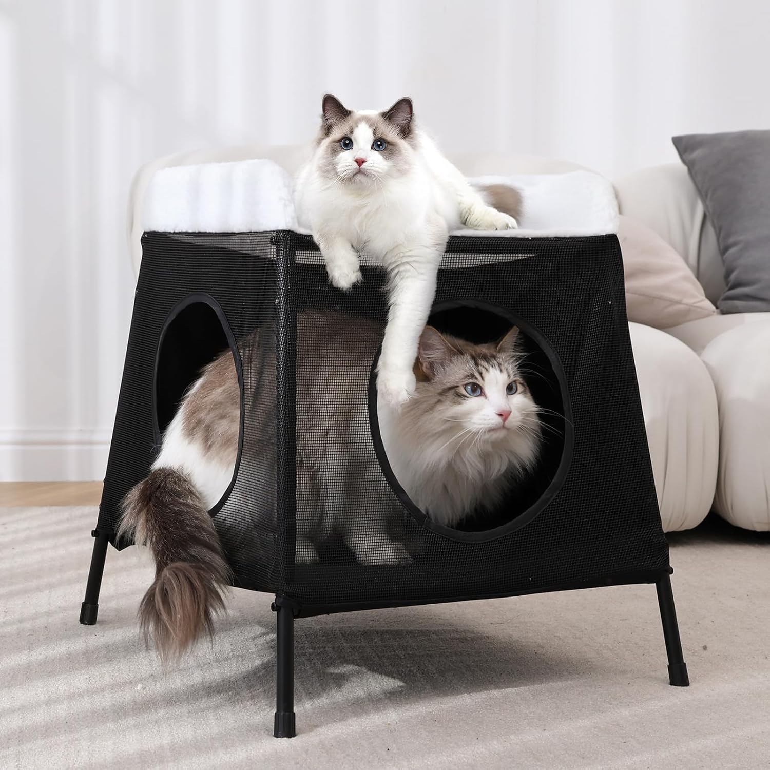 View of Double-Layer Cat Hammock Bed Elevated Indoor Cave House for Large ...