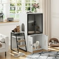 thumbnail image 1 of Double Layer Cat Litter Box Cabinet with Scratch Post,Modern Cat Litter Box Furniture Enclosure with Platform & Ladder, Hidden Cat House & Washroom,White, 1 of 11