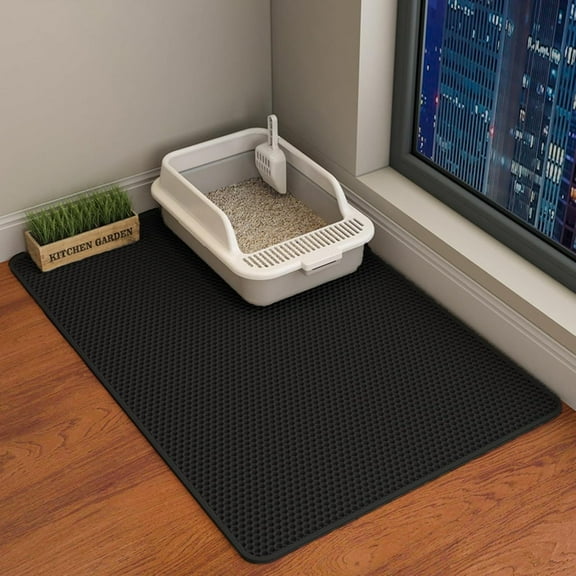 Airvexalon 2-Layer Large Waterproof Cat Litter Mat, Black-35x24 Inch