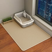 Double Layer Cat Litter Box Mat, EVA Non-Slip, Waterproof Urine Proof Catcher Easy Clean Scatter Control -Khaki-35x24 Inch