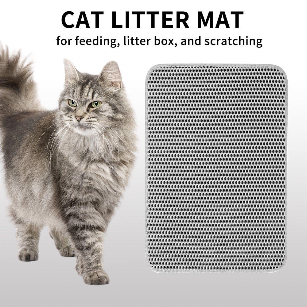 Double Layer Cat Litter Mat 17.7"x11.8", Honeycomb Design, Waterproof and Urine Proof, Soft on Paws, Easy to Clean, Grey, for Litter Box, Feeding Station, and Scratching
