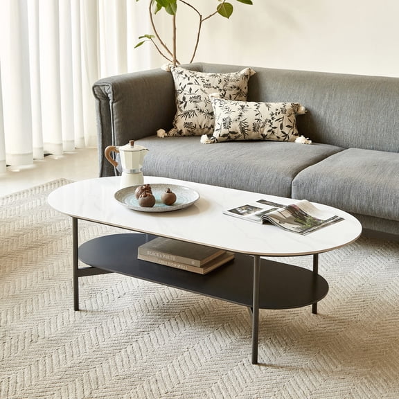 Double Layer Ceramic and MDF Coffee Table with Sintered Stone Top - Ideal for Living Room, Office Lounge or Store