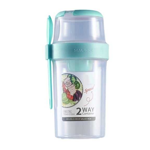 Double Layer Cereal and Milk Container - Portable Snack Cup for Hiking, Camping and RV Storage with Yogurt Compatibility - Cyan