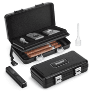Double Layer Cigar Humidor Travel Cigar Box, Portable Cigar Humidor with Separate Storage for Cigar Accessories, Cigar Travel Case with Cigar LighterNo Butane, Holds 5 Cigars