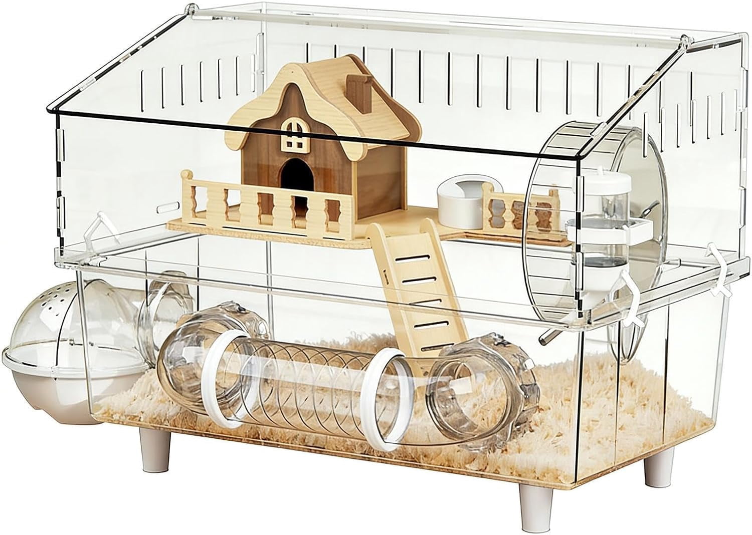 Double Layer Clear Acrylic Hamster Cage, Ventilated, Transparent, for Small Pets