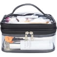 thumbnail image 1 of Double Layer Clear Cosmetic Bag Makeup Bag, Waterproof Travel Toiletry Bag, Transparent PVC Hair & Nail Accessories Pouch Beach Bag Organizer (Black), 1 of 8