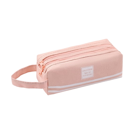 Double - Layer Cloth Pencil Case - Large Capacity Zipper Stationery Bag for Professionals and Travellers, Durable and Portable Design, Ideal for Writing Instruments Storage,Pink