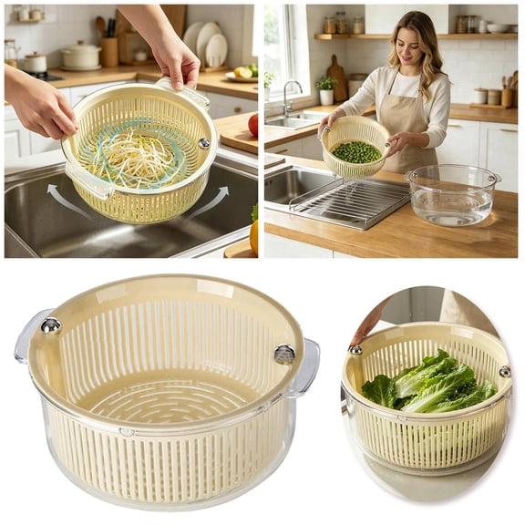 Double Layer Colander Detachable Vegetable Strainers Stackable Draining Basket For Kitchen Fruits Washing(White-28.5X11.5Cm)