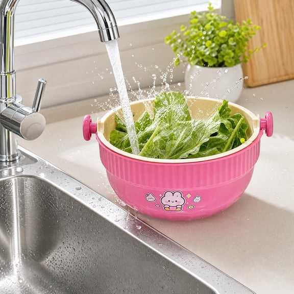 Double Layer Colander Fruit & Vegetable Washer Basket, Rinse & Drain Salad Spinner