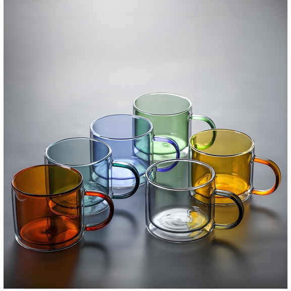 Double Layer Colored Borosilicate Glass Coffee Mug Hand Blown Insulated Cup for Hot and Cold Drinks
