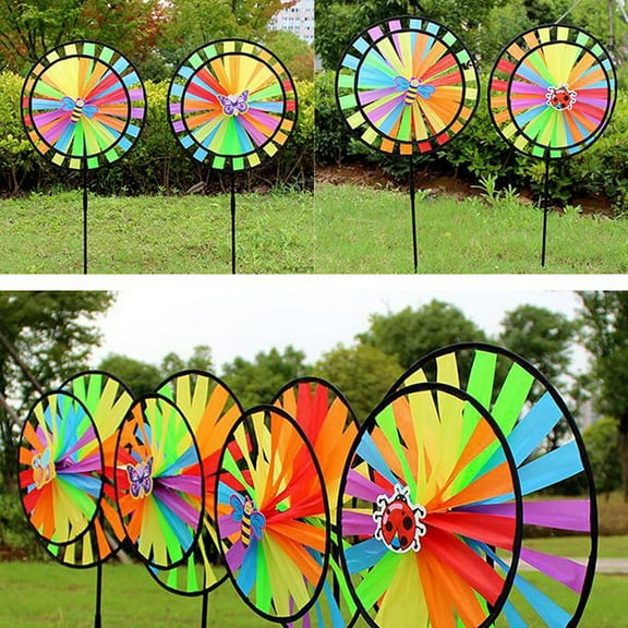 Double Layer Colorful Wheel Windmill Wind Spinner Kids Toys Garden Yard TD WL