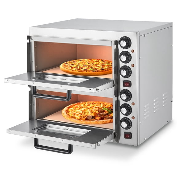 Double-Layer Commercial Electric Oven, 3600W Stainless Steel Baker with Auto Shut-Off, Handle, Removable Tray, Countertop Pizza Maker for Kitchen & Commercial Use