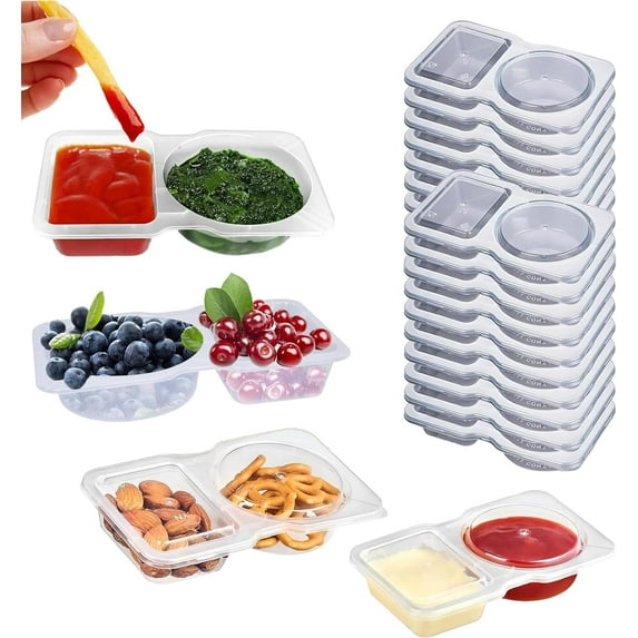 Double Layer Condiment Container with Lid, Clear Plastic Sauce Snack ...