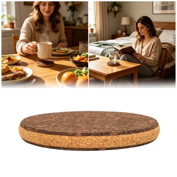 Double Layer Cork Coaster Absorbent Heat Resistant Cup Mat Wooden Drink Coaster For Mugs Wine Glasses Home Kitchen Table Protection(Brown-10Cm)