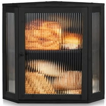 HONGBAKE Double Layer Corner Bread Box for Kitchen Counter with Height-adjustable Partition, Extra Large Black Bamboo Wooden Bread Box for Multiple Loaves, Modern Breadbox for Kitchen Countertop