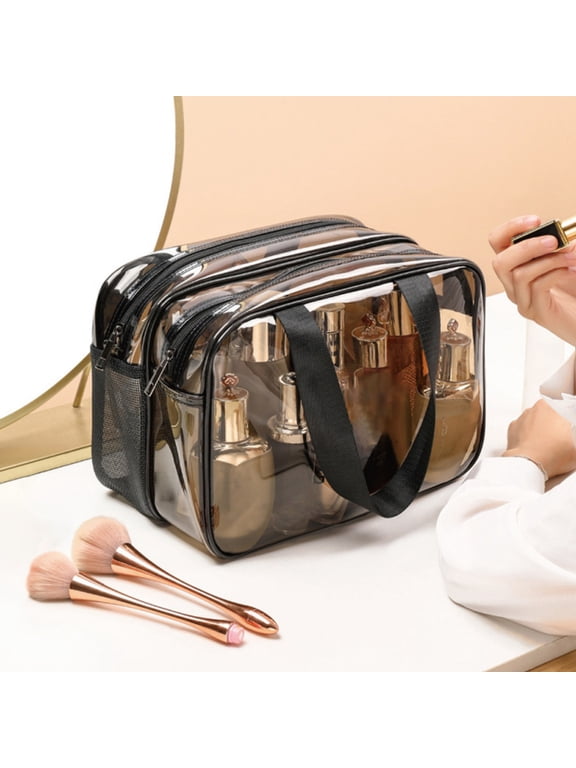 Double Layer Cosmetic Bag, Large Toiletry Organizer With Separate Dry and Wet Compartments, Waterproof Travel Makeup Storage Pouch for Cosmetics Bath Accessories and Daily Essentials